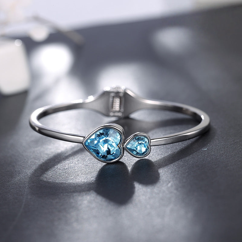 Summer Blue Heart-Shaped Open Bangle Bracelet