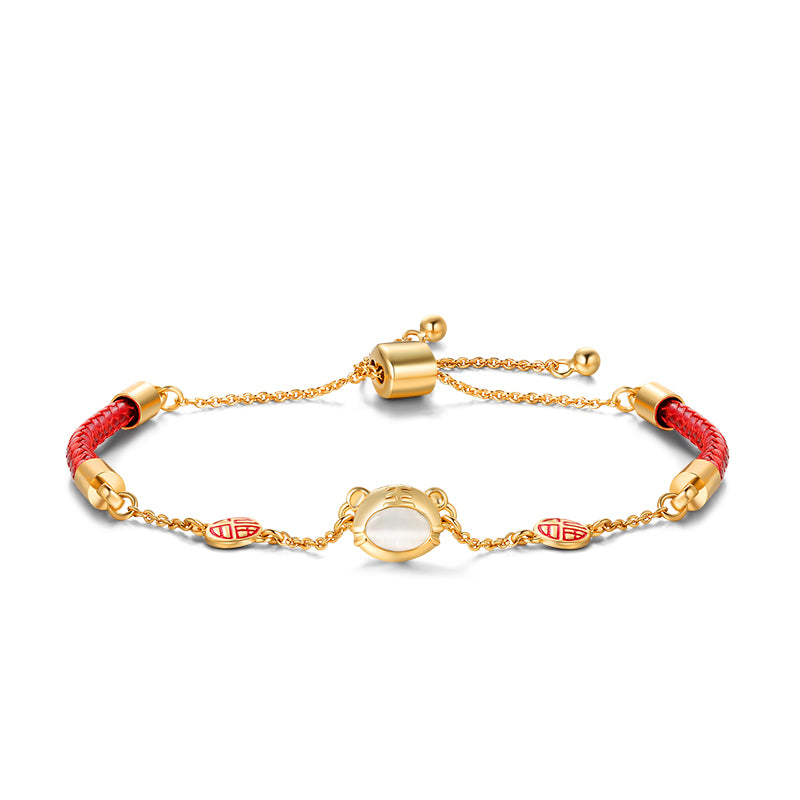 Imitation Cat's Eye Red String Tiger Year Bracelet