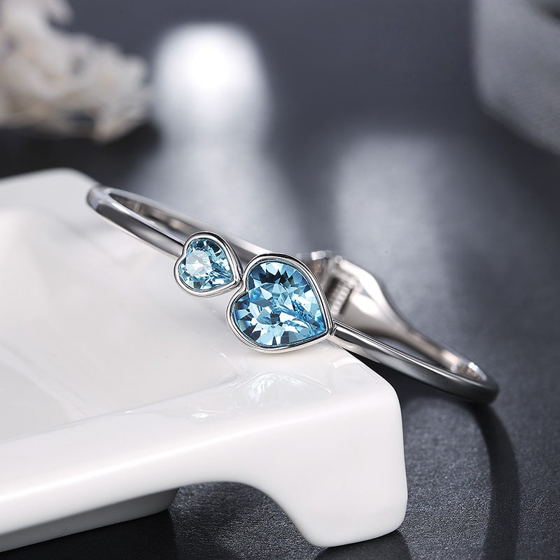 Summer Blue Heart-Shaped Open Bangle Bracelet