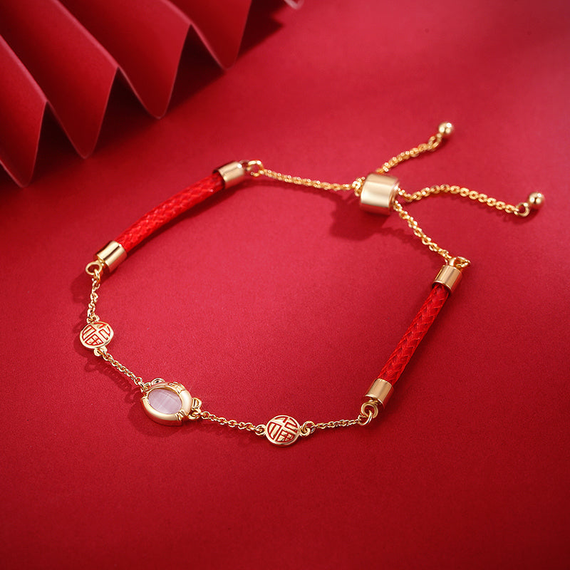 Imitation Cat's Eye Red String Tiger Year Bracelet